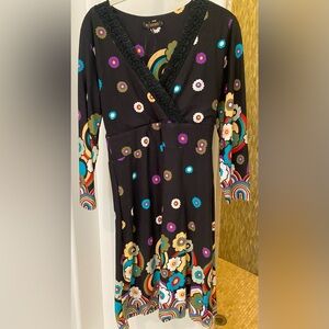 Cute knit dress with bright design, size small